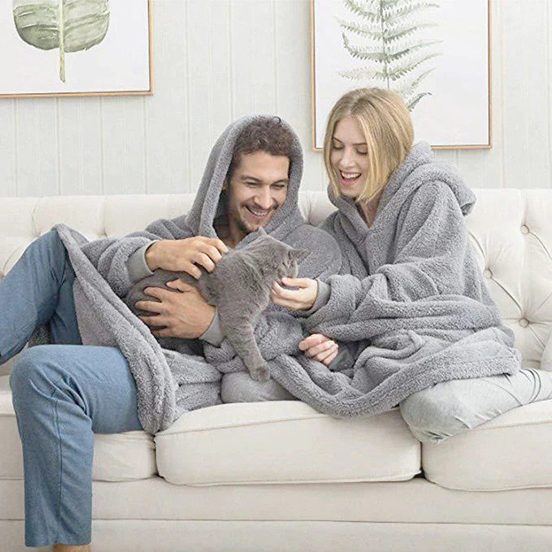 MIDSUM Winter Hooded Sweater Blanket Women Oversized Fleece Blanket with Sleeves Large Pocket Warm Thick TV Hoodie Robe Couple