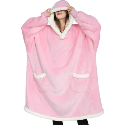 MIDSUM Winter Hooded Sweater Blanket Women Oversized Fleece Blanket with Sleeves Large Pocket Warm Thick TV Hoodie Robe Couple